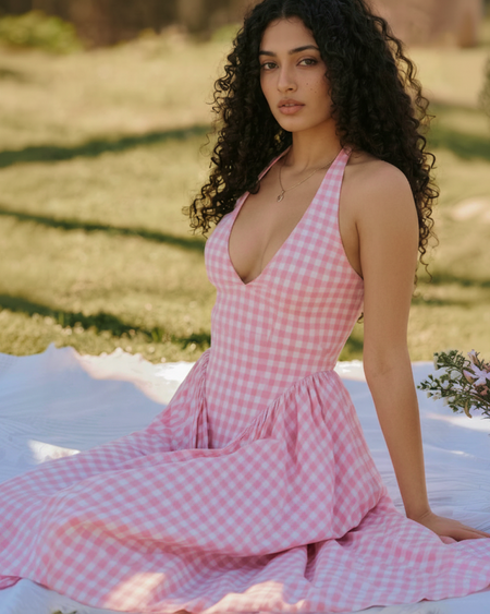 Shireen Drop Waist Midi Dress In Pink