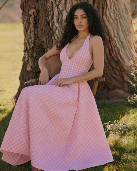 Shireen Drop Waist Midi Dress In Pink