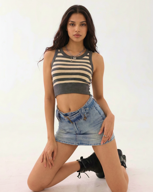 Demy Striped Crop Padded Top
