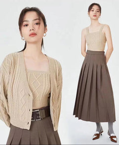 Freddy Sweater Set - lifestyle shot on model, beige - Miss Mosa By Akanksha