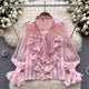 Freida Ruffled Blouse - front shot on hanger, pink - Miss Mosa By Akanksha