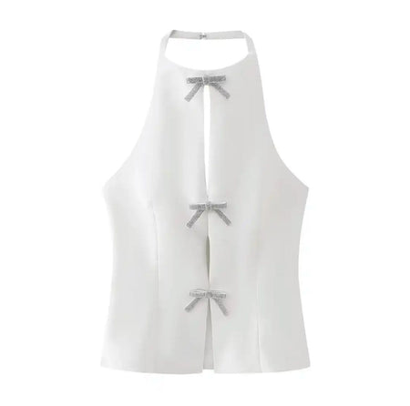 Fresta Halterneck Summer Top In White - back flat-lay product shot of top - Miss Mosa By Akanksha