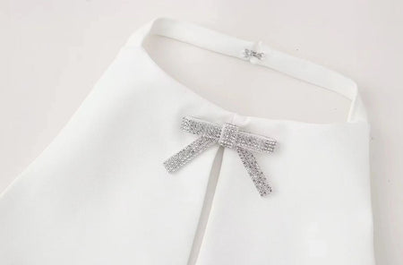 Fresta Halterneck Summer Top In White - close-up of neckline and bow detail - Miss Mosa By Akanksha