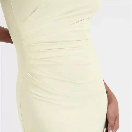 Freya Luxe Pleated Maxi Dress - close-up of waist, cream - Miss Mosa By Akanksha