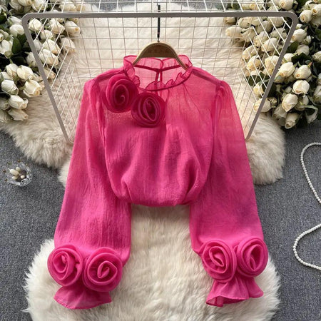 Freya Rosette Blouse - front shot on hanger, pink - Miss Mosa By Akanksha