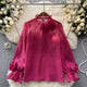 Freya Rosette Blouse - front shot on hanger, pink - Miss Mosa By Akanksha