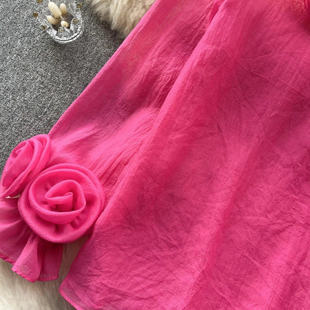 Freya Rosette Blouse - close-up of rosette sleeve, pink - Miss Mosa By Akanksha