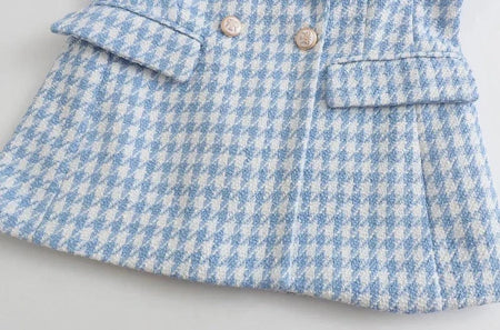 Freya Statement Tweed Blazer in Blue - close-up of pocket, blue - Miss Mosa By Akanksha