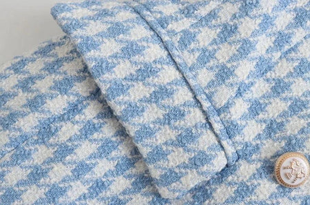 Freya Statement Tweed Blazer in Blue - close-up of cuff, blue - Miss Mosa By Akanksha