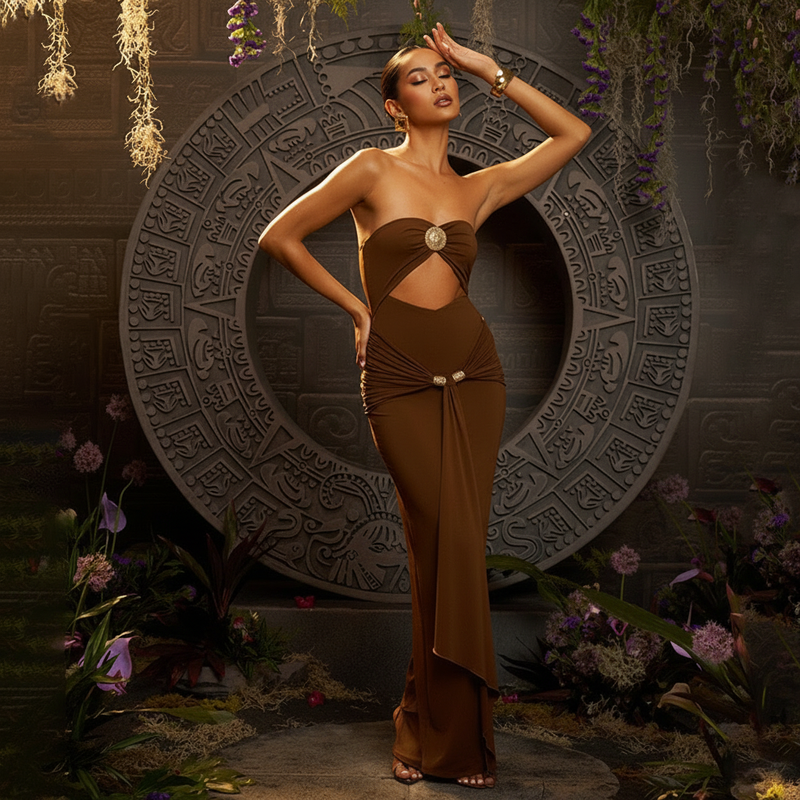 Freza Bodycon Maxi Dress In Rust