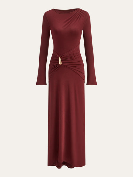 Gabin Luxe Bodycon Maxi Dress - flat-lay product shot, burgundy - Miss Mosa By Akanksha