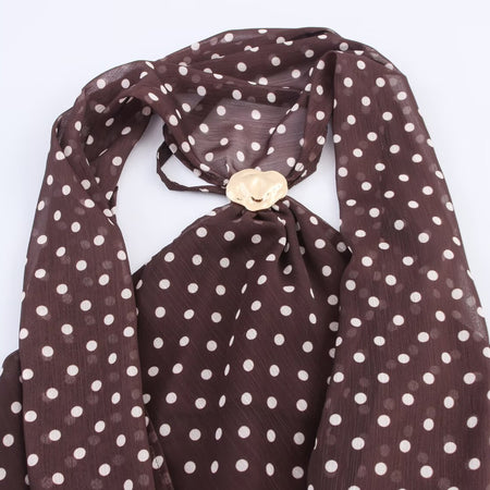 Gabrielle Top With Attached Scarf In Brown - close-up of scarf and ring detail - Miss Mosa By Akanksha
