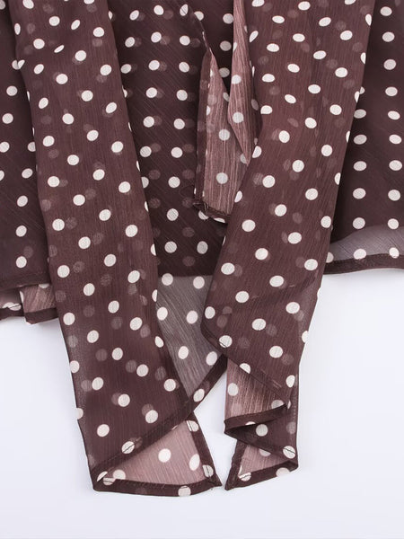 Gabrielle Top With Attached Scarf In Brown - close-up of fabric detail - Miss Mosa By Akanksha