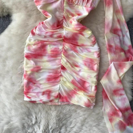 Gaelle Bodycon Mesh Dress - styled flat-lay shot, pink - Miss Mosa By Akanksha