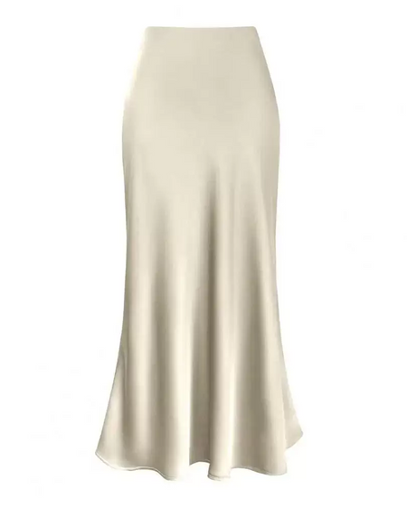 Galore Satin Midi Skirt - front shot, champagne cream - Miss Mosa By Akanksha
