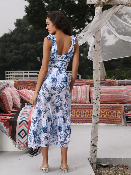 Garry Swimsuit With Skirt In Blue - back shot on model outdoors - Miss Mosa By Akanksha
