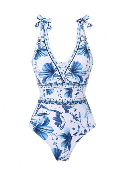 Garry Swimsuit With Skirt In Blue - front product shot of swimsuit - Miss Mosa By Akanksha