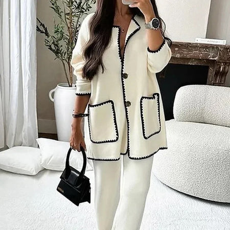 Gary Luxe Winter Coord Set - Set of Top and Pants - lifestyle shot on model, cream - Miss Mosa By Akanksha