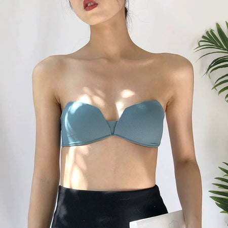 Gello Seamless Pushup Bralettes - front shot on model, blue - Miss Mosa By Akanksha