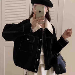 Gema Premium Woolen Jacket - front shot, black with white stitching - Miss Mosa By Akanksha