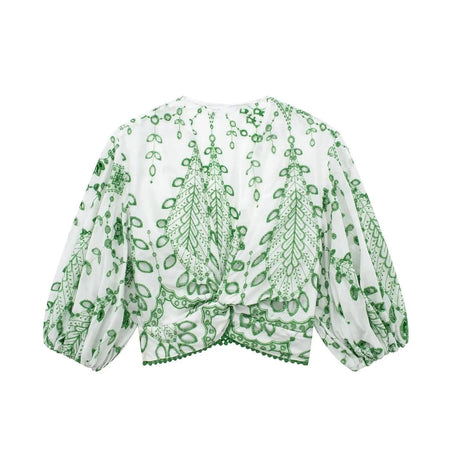 Gemma Eyelet Summer Coord Set In Green - back shot on hanger, green - Miss Mosa By Akanksha