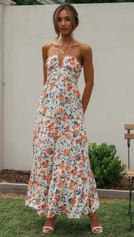 Gemmo Breezy Summer Holiday Dress - full-length shot on model, multicolour - Miss Mosa By Akanksha