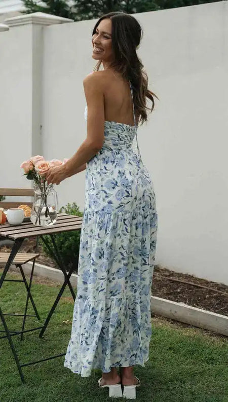Gemmo Breezy Summer Holiday Dress - back shot on model, multicolour - Miss Mosa By Akanksha