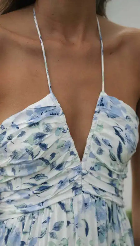 Gemmo Breezy Summer Holiday Dress - close-up of bodice, multicolour - Miss Mosa By Akanksha