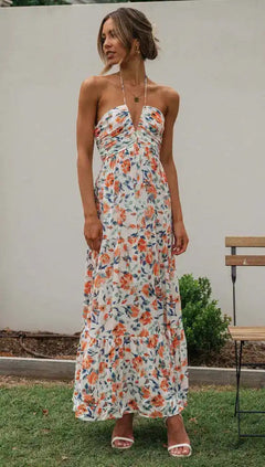 Gemmo Breezy Summer Holiday Dress - full-length shot on model, multicolour - Miss Mosa By Akanksha
