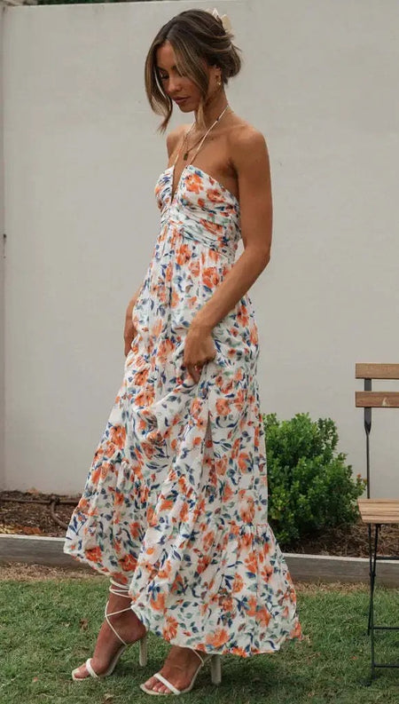 Gemmo Breezy Summer Holiday Dress - side shot on model, multicolour - Miss Mosa By Akanksha