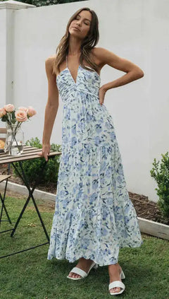Gemmo Breezy Summer Holiday Dress - full-length shot on model, multicolour - Miss Mosa By Akanksha