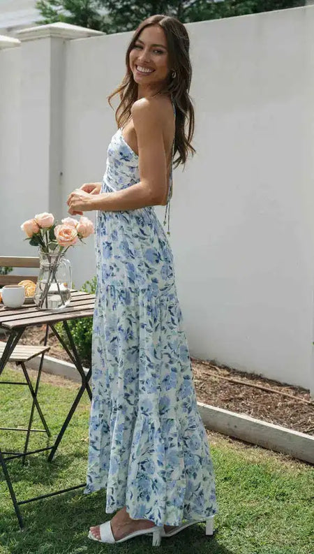 Gemmo Breezy Summer Holiday Dress - side shot on model, multicolour - Miss Mosa By Akanksha