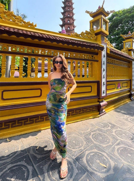 Genna Bodycon Summer Dress - full-length shot on model, multicolour - Miss Mosa By Akanksha