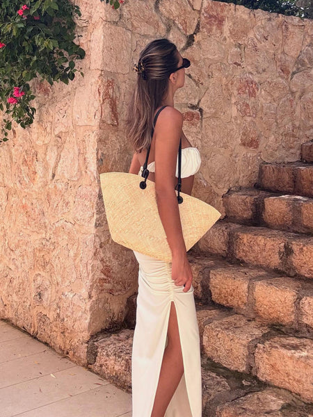 Georgia 2 Pcs Swimsuit With Maxi Skirt - back three-quarter shot, ivory - Miss Mosa By Akanksha
