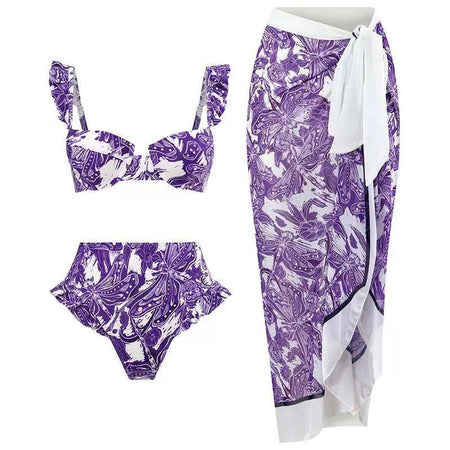 Georgie Bikini with Sarong In Purple - styled flat-lay shot, purple - Miss Mosa By Akanksha
