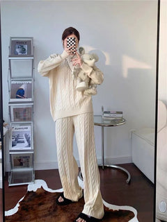 Georgina Statement Winter Coord Set- Tracksuit - full-length mirror shot on model, cream - Miss Mosa By Akanksha