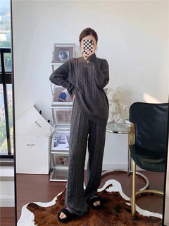Georgina Statement Winter Coord Set- Tracksuit - full-length mirror shot on model, charcoal grey - Miss Mosa By Akanksha