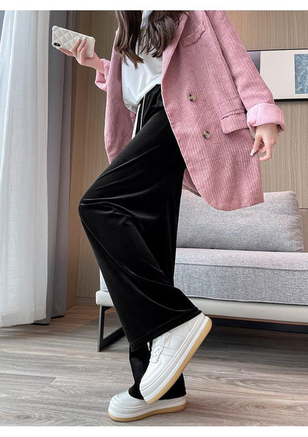 Gerardo Wide Leg Velvet Pants - lifestyle shot on model, black - Miss Mosa By Akanksha