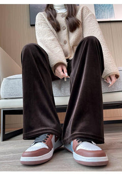 Gerardo Wide Leg Velvet Pants - lifestyle shot on model, brown - Miss Mosa By Akanksha