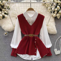Geri Woolen Sweater set - styled flat-lay shot, red and white - Miss Mosa By Akanksha