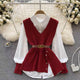 Geri Woolen Sweater set - styled flat-lay shot, red and white - Miss Mosa By Akanksha
