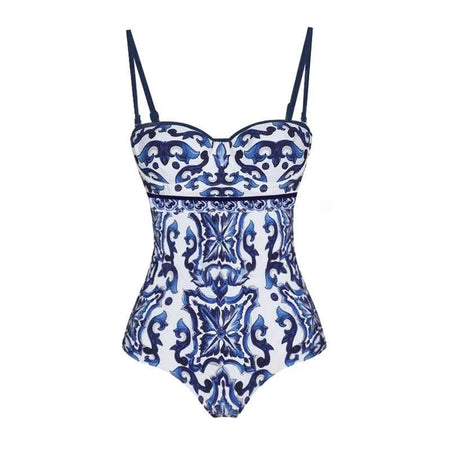 Gessy swimsuit with sarong - flat-lay product shot, blue - Miss Mosa By Akanksha