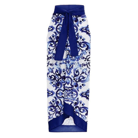 Gessy swimsuit with sarong - flat-lay product shot, blue - Miss Mosa By Akanksha
