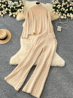 Gester Luxe Winter Coord Set - Tracksuit - flat-lay shot of knitted coord set, beige - Miss Mosa By Akanksha