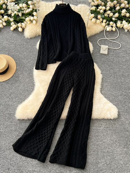 Gester Luxe Winter Coord Set - Tracksuit - flat-lay shot of knitted coord set, black - Miss Mosa By Akanksha