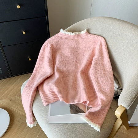Gia Cute Heart Cardigans in Pink - back shot on chair - Miss Mosa By Akanksha