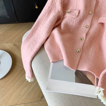 Gia Cute Heart Cardigans in Pink - flat-lay shot of sleeve detail - Miss Mosa By Akanksha
