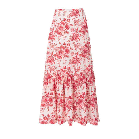 Gianna Printed Swimsuit With Skirt - skirt flat-lay shot, red floral on cream - Miss Mosa By Akanksha