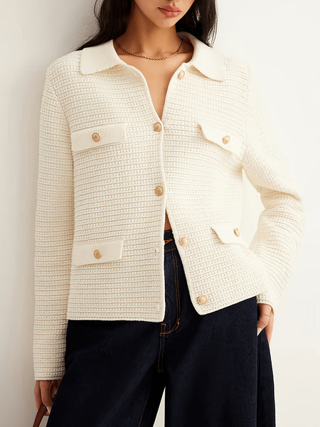 Gianna Soft Knit Cardigan In Off White - front shot on model - Miss Mosa By Akanksha