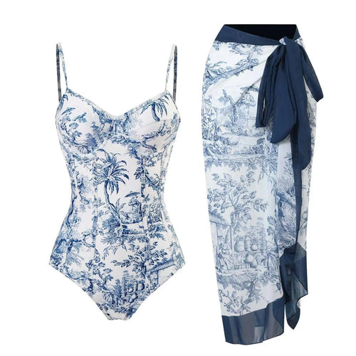 Gina Swimsuit with Sarong In Blue